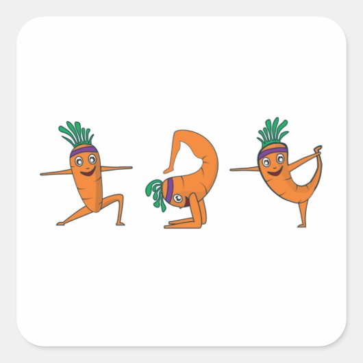 Funny Yoga Pose Schattigee Wortel Vierkante Sticker (Voorkant)