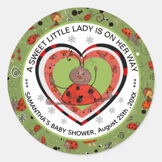 Funny Yoga Stretch Ladybug Heart Baby Shower  Ronde Sticker (Voorkant)