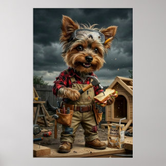 Funny Yorkie Construction Worker Poster – Playful 