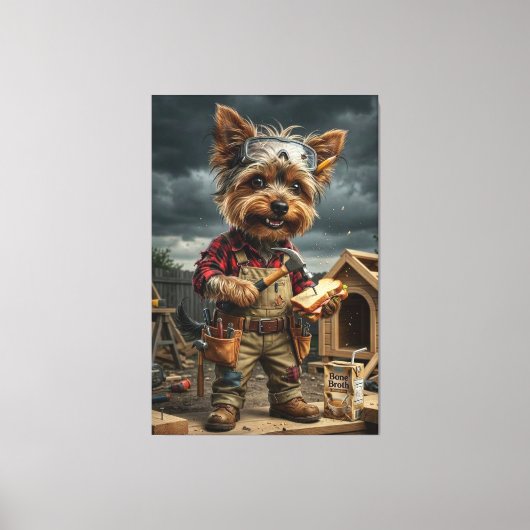 Funny Yorkie Construction Worker Poster – Playful Canvas Afdruk (Voorkant)