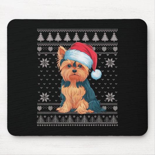 Funny Yorkie Dog Ugly Christmas Sweater Santa Xmas Muismat (Voorkant)
