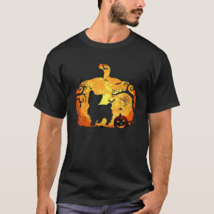 Funny Yorkie en pomkin Halloween voor mannen T-shirt