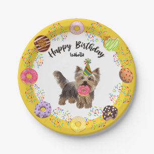 Funny Yorkshire Terrier Dog Donuts Birthday Party Papieren Bordje