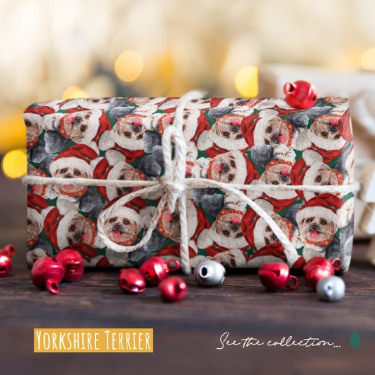 Funny Yorkshire Terrier-kerstpatroon Cadeaupapier