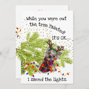 Funny Yorkshire Terrier Saved the Lights Kerstmis Feestdagenkaart