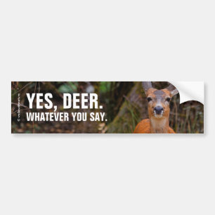 Funny Young Blacktail Deer glimlacht op fotograaf Bumpersticker