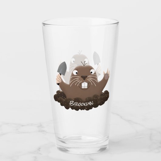 Funny zakgopher digging cartoon illustratie glas (Voorkant)