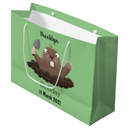 Funny zakgopher digging cartoon illustratie groot cadeauzakje (Voorkant Gekanteld)