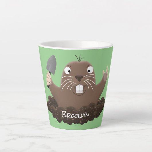 Funny zakgopher digging cartoon illustratie latte mok (Voorkant)