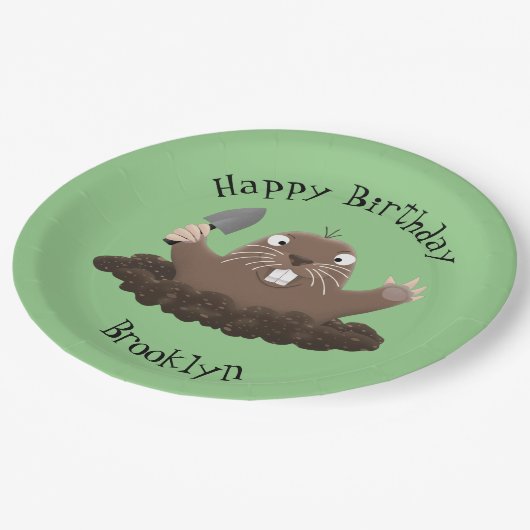 Funny zakgopher digging cartoon illustratie papieren bordje (Gekanteld)