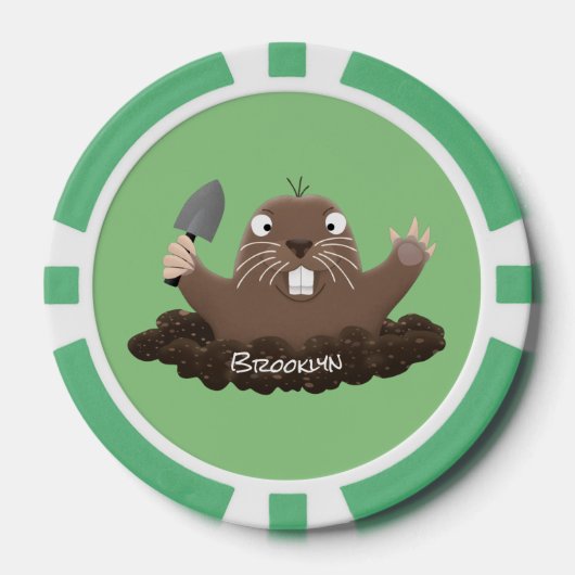 Funny zakgopher digging cartoon illustratie poker chips (Voorkant)