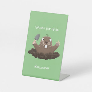 Funny zakgopher digging cartoon illustratie reclamebord met voetstuk