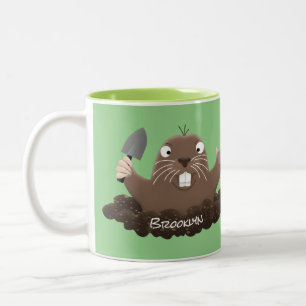 Funny zakgopher digging cartoon illustratie tweekleurige koffiemok