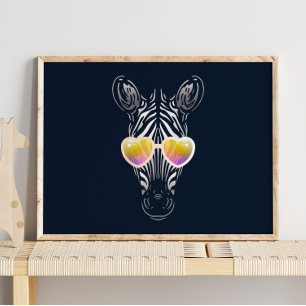 Funny Zebra Avec Impression murale de lunettes d