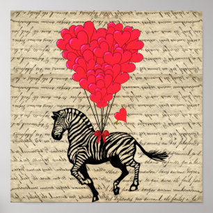 Funny zebra- en hartballonnen poster