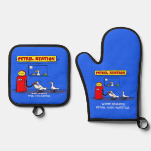 Funny zee gulls petrel cartoon humor ovenwant & pannenlap set