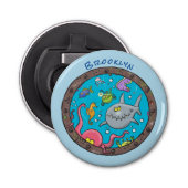 Funny zee, onderwatertrekkend, cartoon button flesopener (Voorkant)