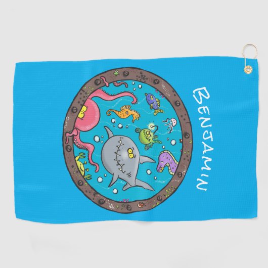Funny zee, onderwatertrekkend, cartoon golfhanddoek (Horizontaal)