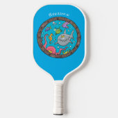 Funny zee, onderwatertrekkend, cartoon pickleball paddle (Achterkant)