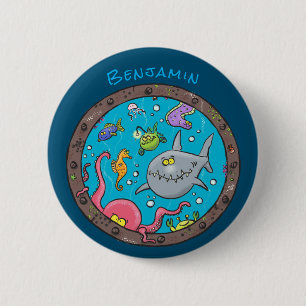 Funny zee, onderwatertrekkend, cartoon ronde button 5,7 cm