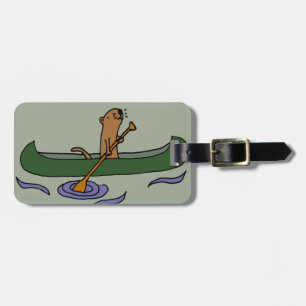 Funny Zee Otter Rowing in Canoe Bagagelabel