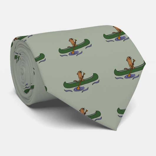 Funny Zee Otter Rowing in Canoe Stropdas (Opgerold)
