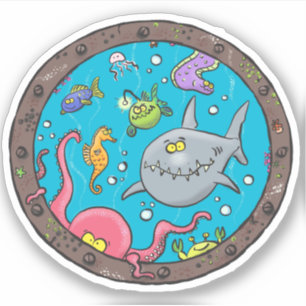 Funny zee schepsels onder water cartoon sticker