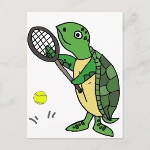 Funny Zee Turtle Plays Tennis Cartoon Briefkaart