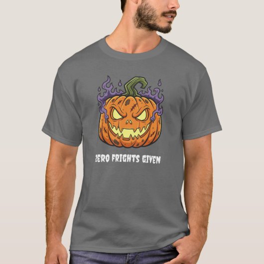 Funny 'Zero Frights Given' Spooky Pumpkin Cartoon T-shirt (Voorkant)