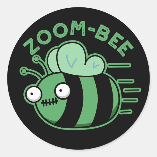 Funny Zombie Bee Pun Dark BG Ronde Sticker (Voorkant)