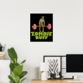 Funny Zombie Buff Weight Lifter Poster (Thuiskantoor)
