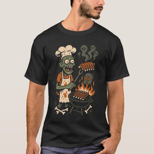 Funny Zombie Grillmaster – Skeleton BBQ Chef Art T-shirt (Voorkant)