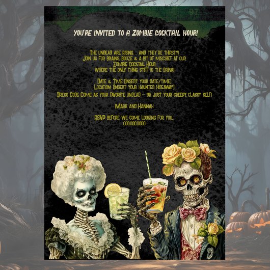 Funny Zombie Halloween Cocktail Party Invitation