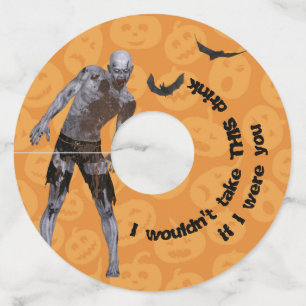 Funny Zombie Halloween Wijnglaslabel