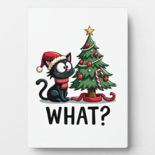 Funny Zwart Kat Cadeau Duwt Kerstboom Om C Fotoplaat