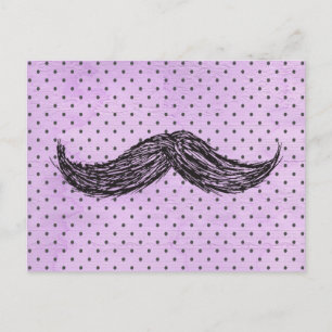 FunnyMustache-tekening met Paarse poka-punten Briefkaart