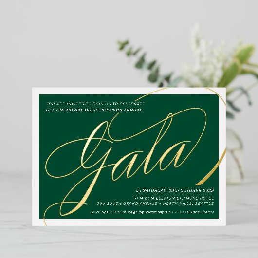 FUNTREEREND GALA elegant calligrafie donkergroen Folie Uitnodiging (Staand Voorkant)