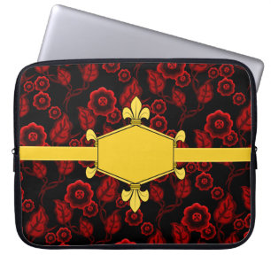 Fur de lis, goud, rode bloem, voeg initialen/naam laptop sleeve