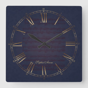 Für Elise Music Gold Navy Blue Roman Monogram Vierkante Klok