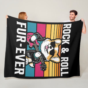 Fur-Ever Rock & Roll With A Rockin Corgi Fleece Deken