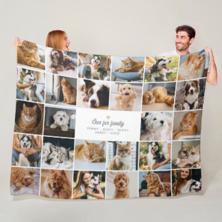 Fur Family Aangepaste Tekst 28-Foto Collage Fleece Deken