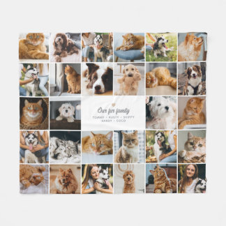 Fur Family Aangepaste Tekst 28-Foto Collage Fleece Deken