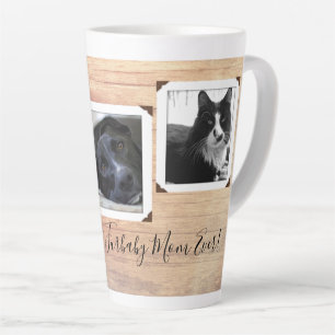 Furbaby Mom Dad Wood Grain Multi-foto Latte Mok