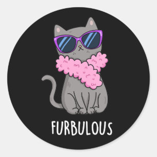 Furbulle Funny Elegant Cat Pun Dark BG Ronde Sticker