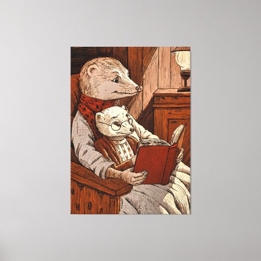 Furet die een jonge fret leest canvas afdruk (Voorkant)