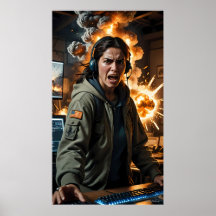 Furieuze gamer explosie scène foto afdruk