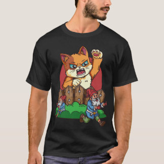 Furious Cat Chasing Gnomes for Pussy Elves T-shirt