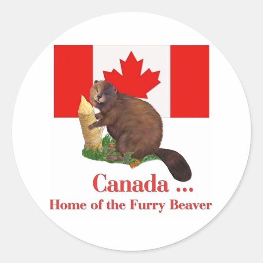 Furry Beaver Ronde Sticker (Voorkant)