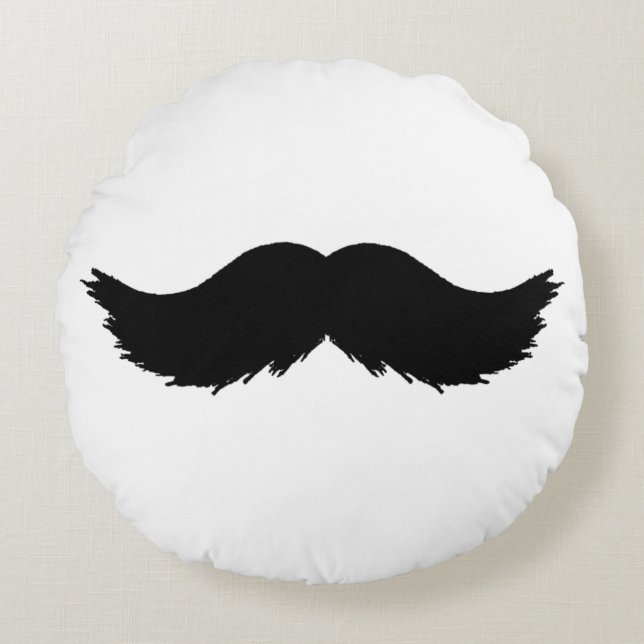 Furry Black Mustache Rond Kussen (Voorkant)