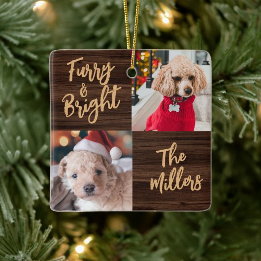 Furry & Bright Dog 2 Foto Rustige Kerstmis Keramisch Ornament (Boom)